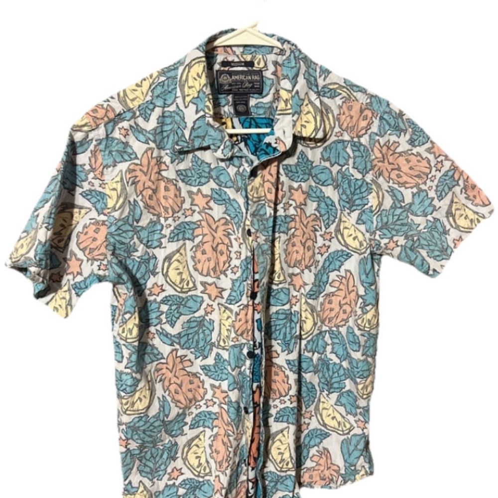 American Rag Men's Leafy Print Shirt - Blue, Orange, Yellow